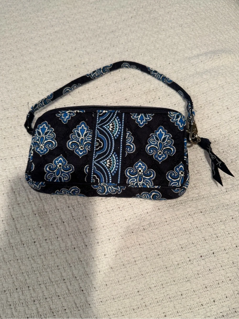 Vera Bradley Black and Blue Quilted Paisley Wristlet